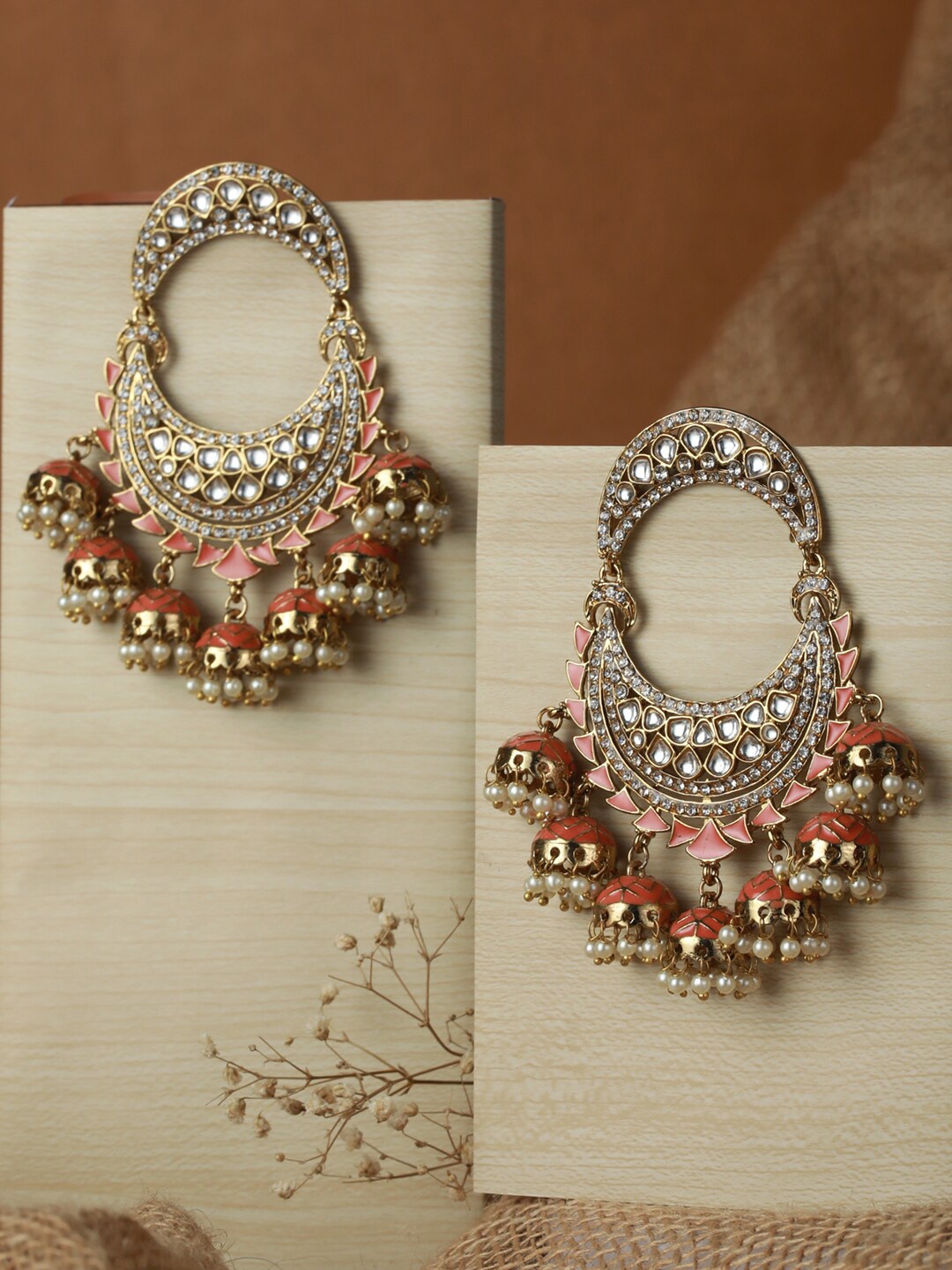 

Priyaasi Gold Plated & Peach Contemporary Chandbalis Earrings