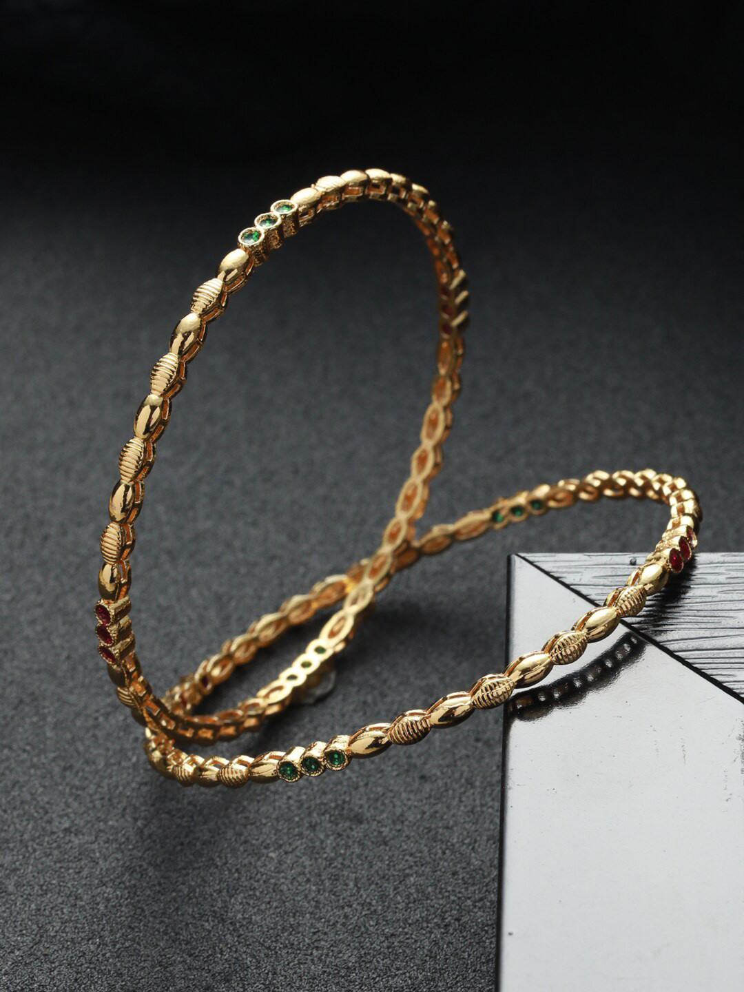 

Priyaasi Green Set Of 2 Gold-Plated AD-Studded Bangles