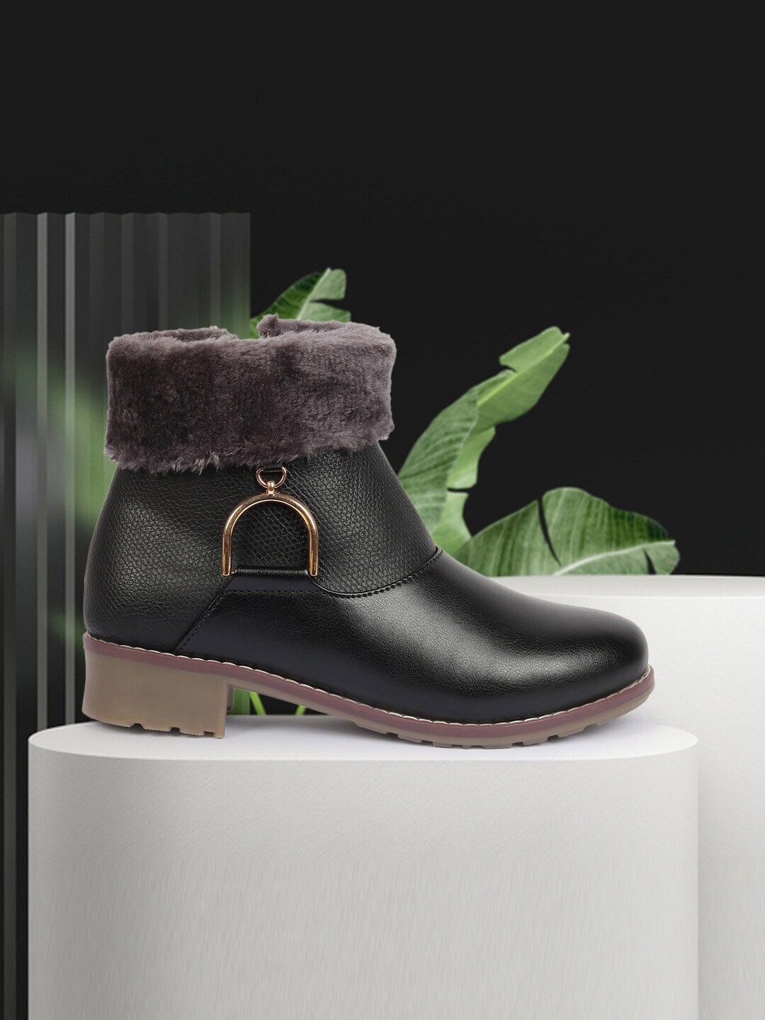 

ZAPATOZ Girls Black PU Block Heel Boots