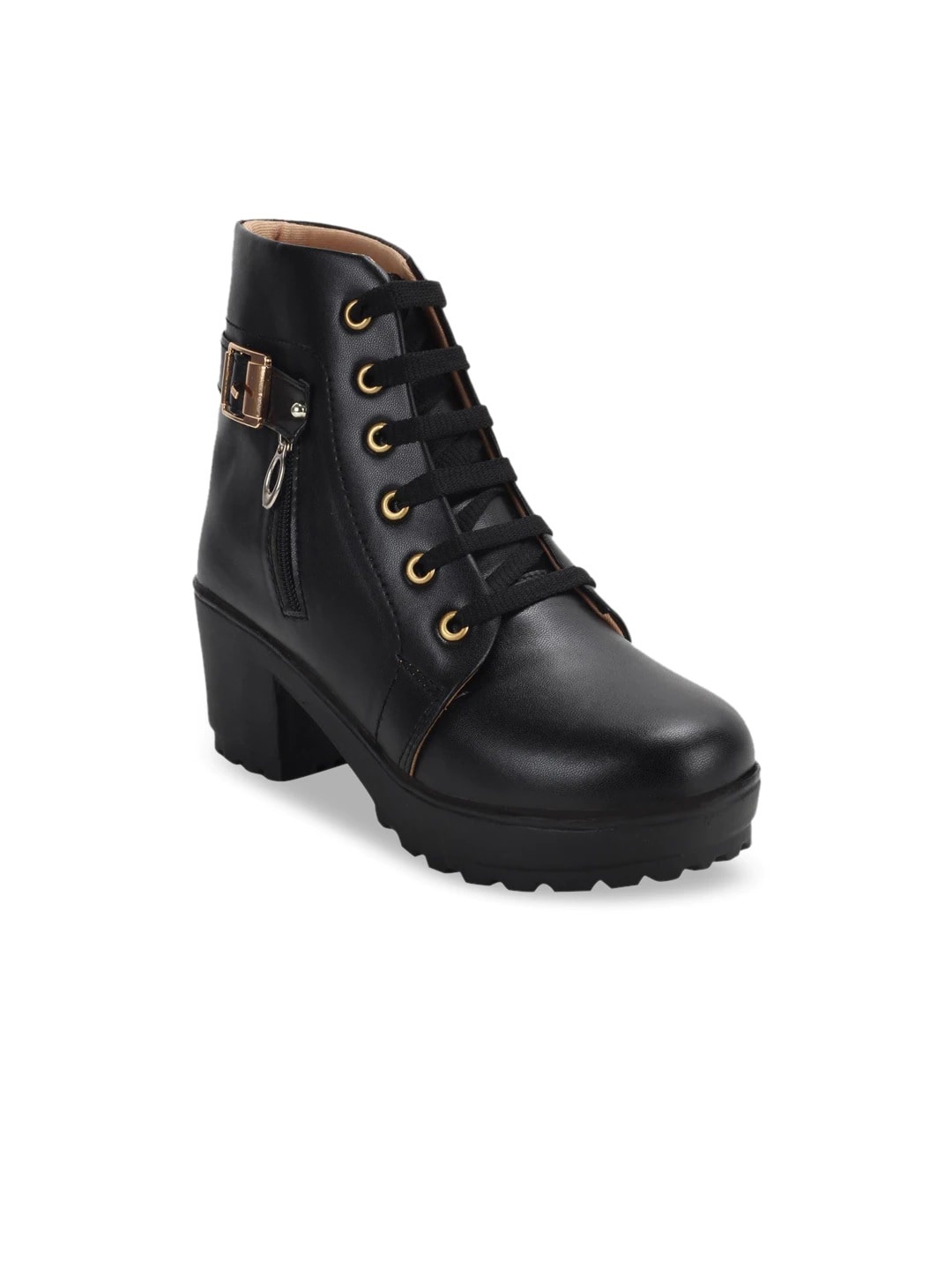 

ZAPATOZ Girls Black PU Block Heel Boots