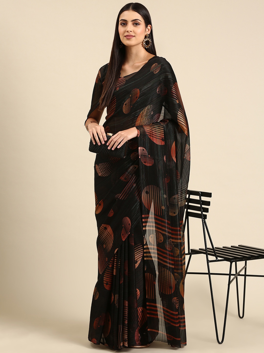 

Mitera Printed Pure Georgette Saree, Black