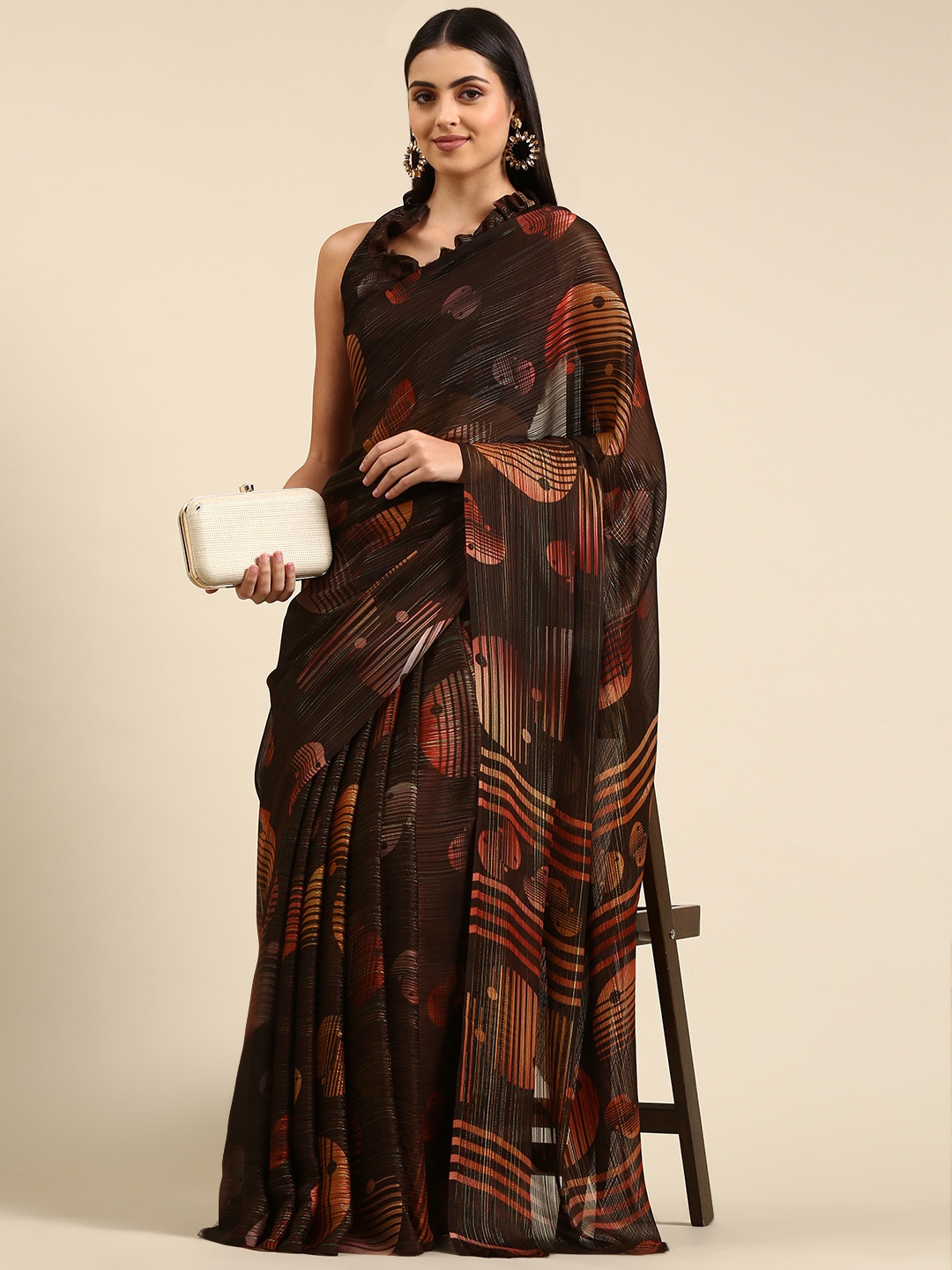 

Mitera Printed Pure Georgette Saree, Brown
