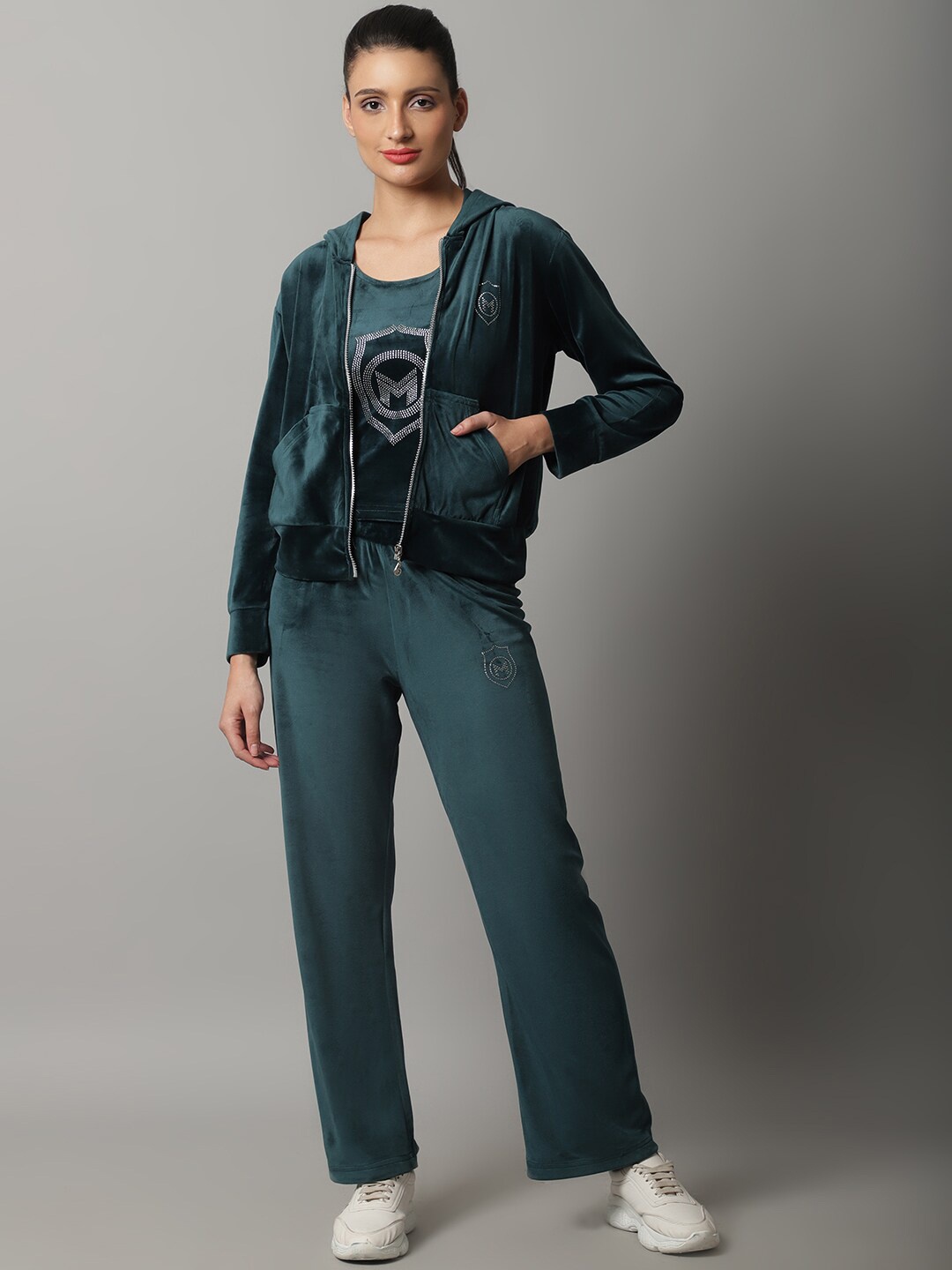 

MARC LOUIS Women Green Velvet Tracksuits