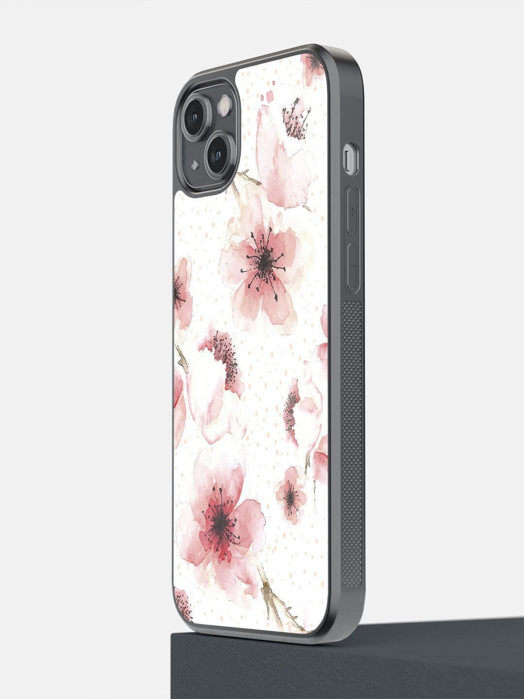 

macmerise White & Pink Floral Printed iPhone 14 Plus Bumper Back Case, Black