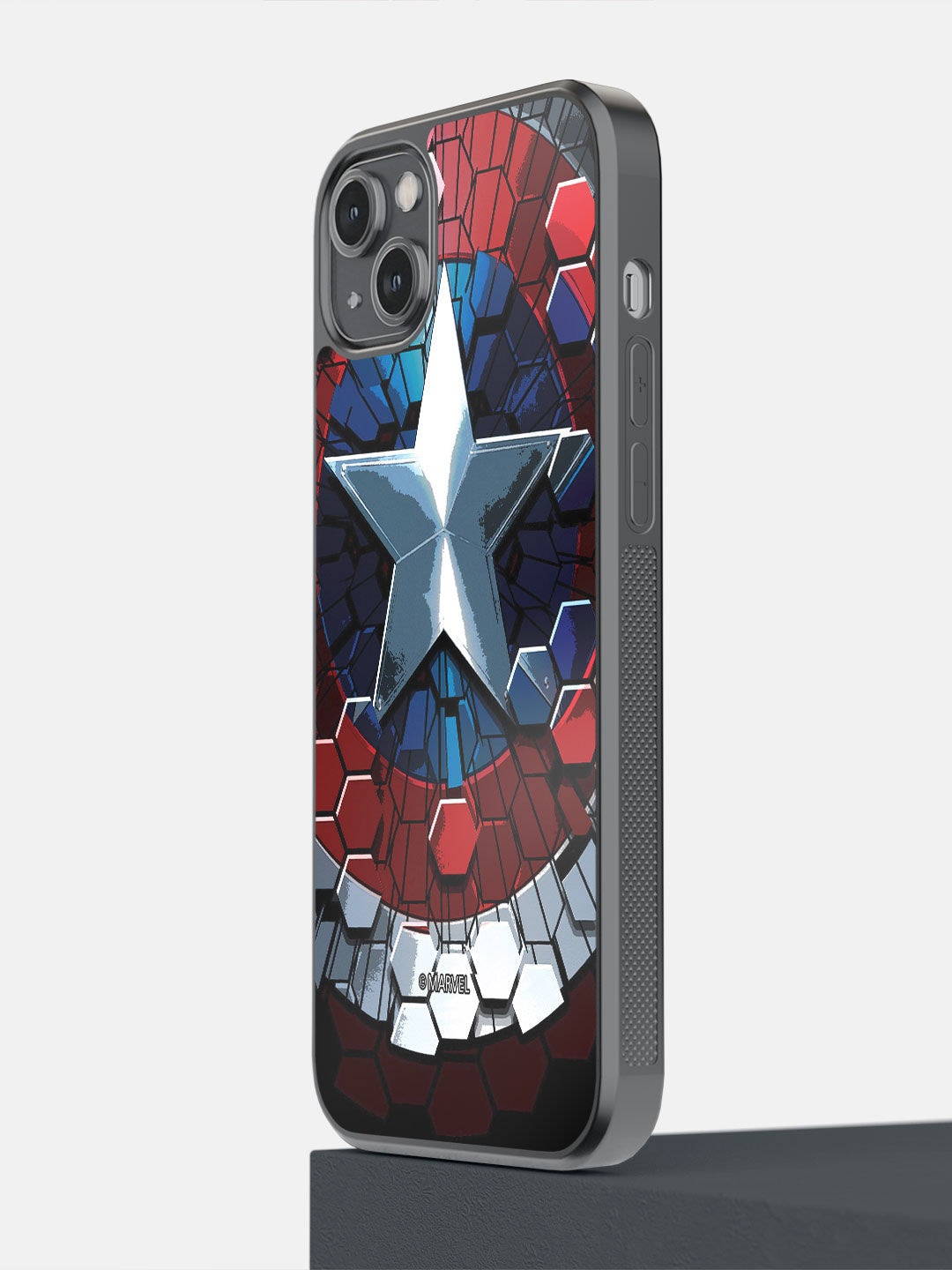 

macmerise Red & Blue Hex Shield Printed iPhone 14 Plus Bumper Case