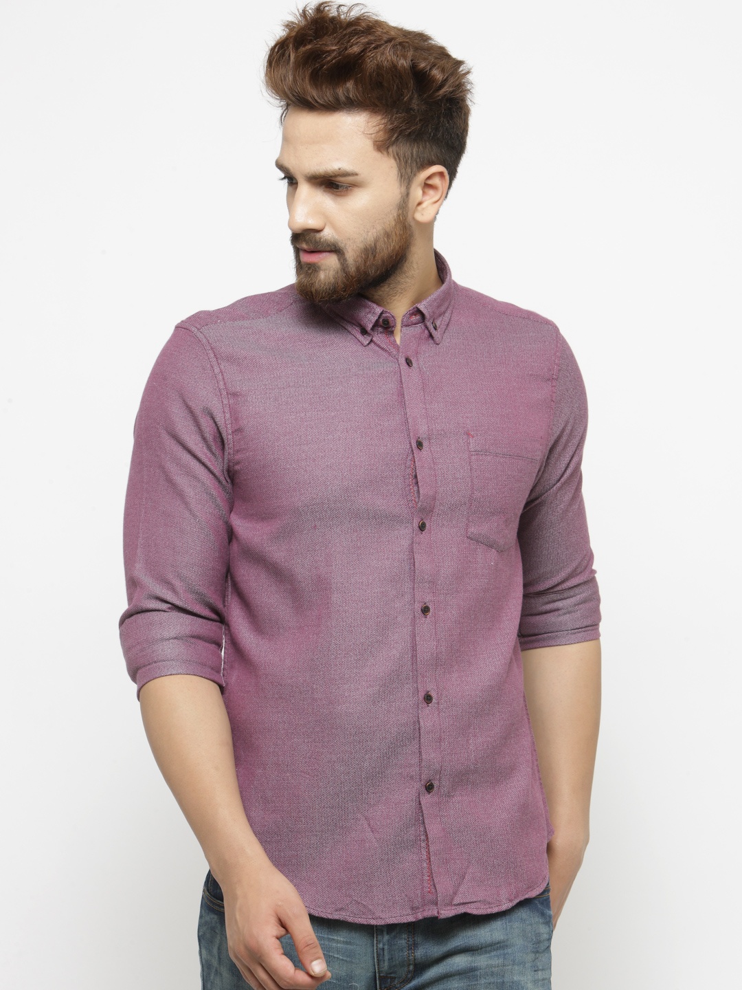 

Blackberrys Men Purple Slim Fit Self-Design Casual Shirt
