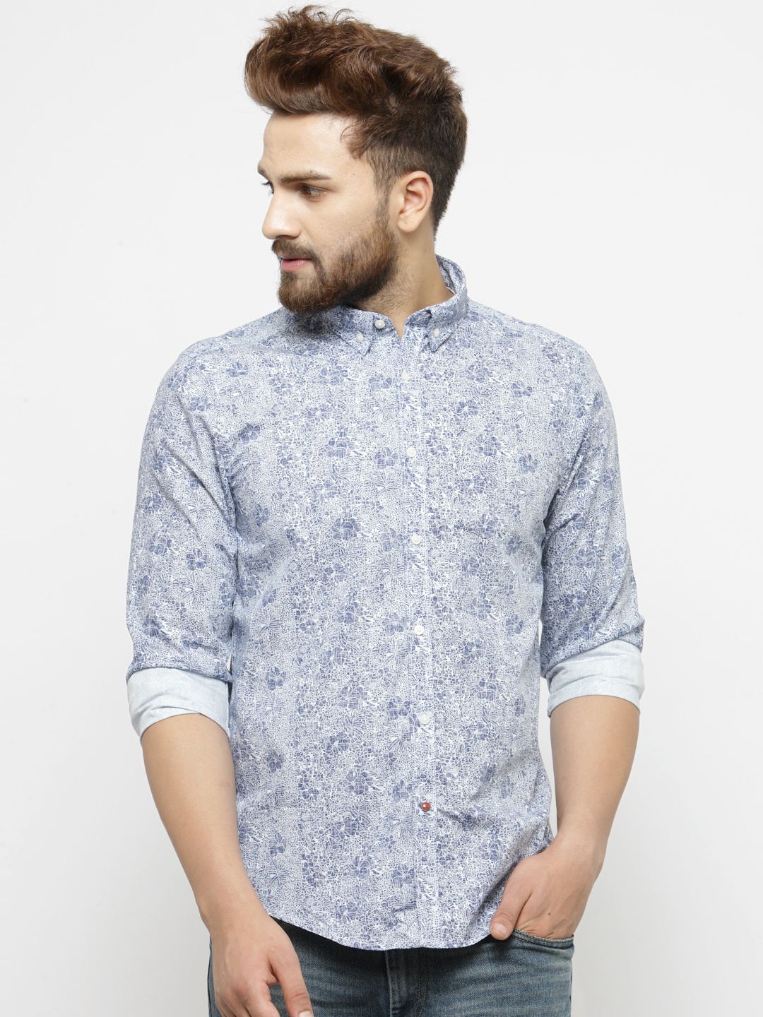 

Blackberrys Men Blue & White Slim Fit Printed Casual Shirt