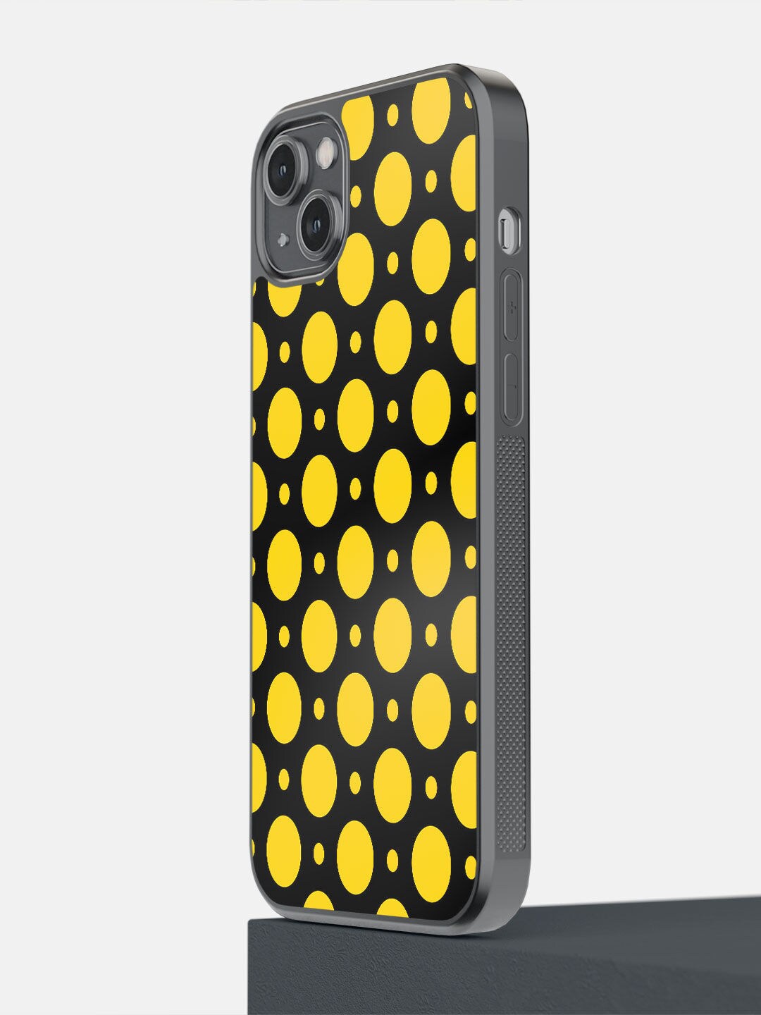 

macmerise Black & Yellow Polka Dot Printed iPhone 14 Plus Bumper Case