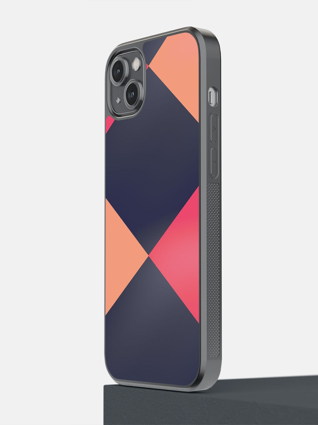 

macmerise Navy Blue & Pink Criss Cross Printed iPhone 14 Plus Bumper Case