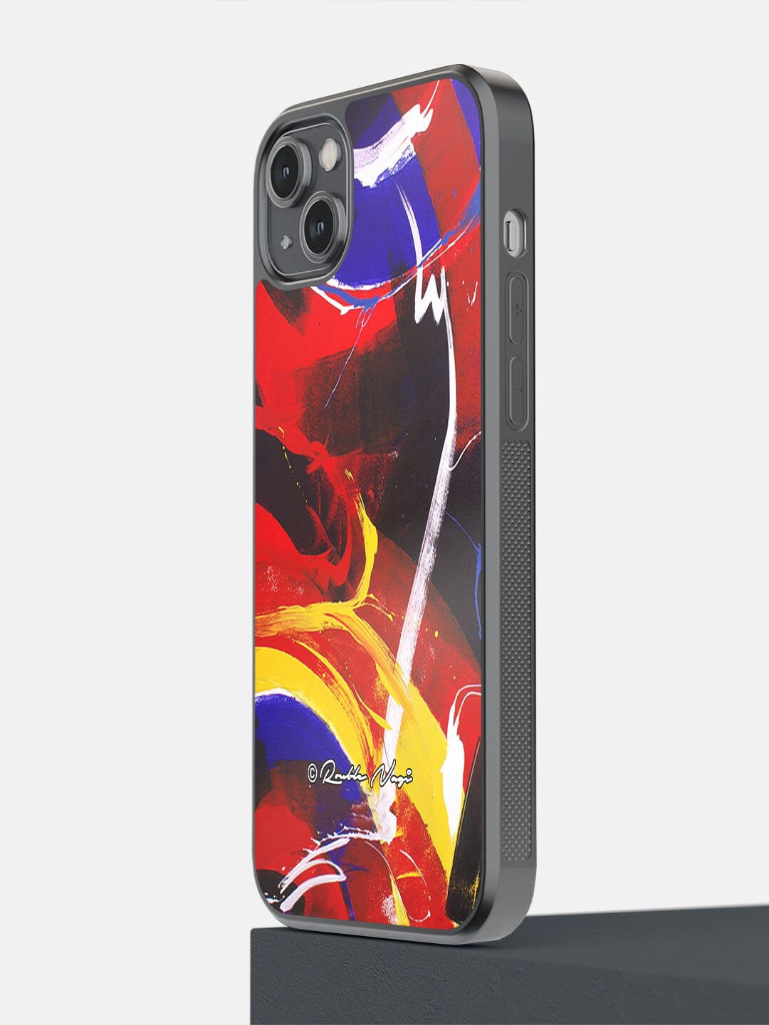 

macmerise Red & Blue Abstract Printed iPhone 14 Plus Bumper Back Case, Black