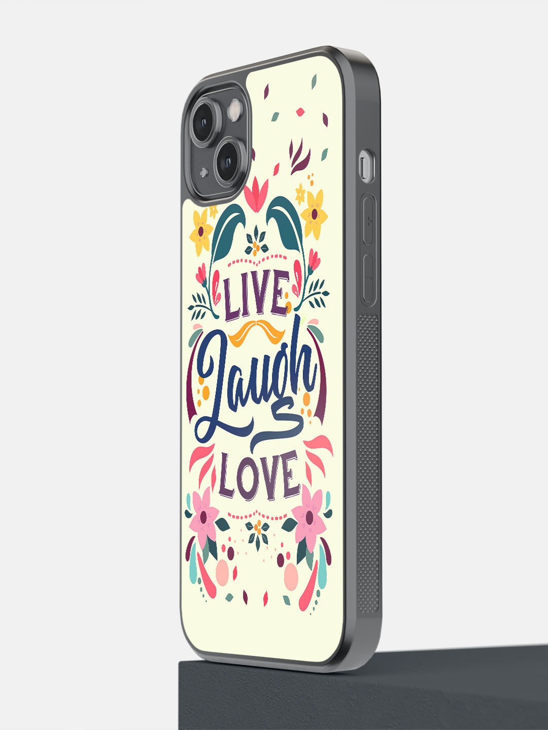 

macmerise White & Blue Printed Live Laugh Love iPhone 14 Plus Bumper Phone Back Case