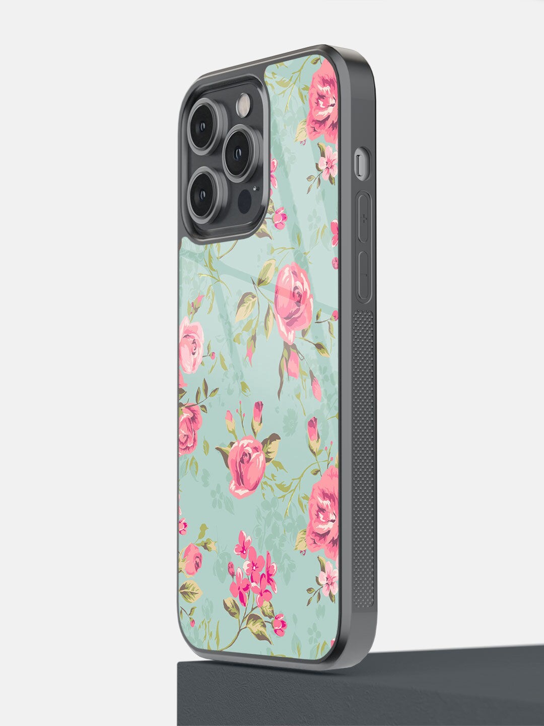 

macmerise Teal Blue & Pink Flowers Printed iPhone 14 Pro Max Bumper Case