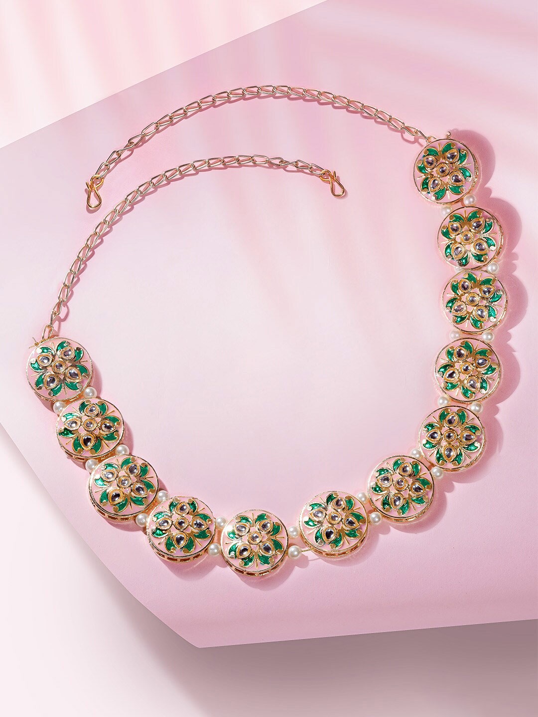 

HAIR DRAMA CO. Women Green & Pink Gold Plated Embellished Hairband