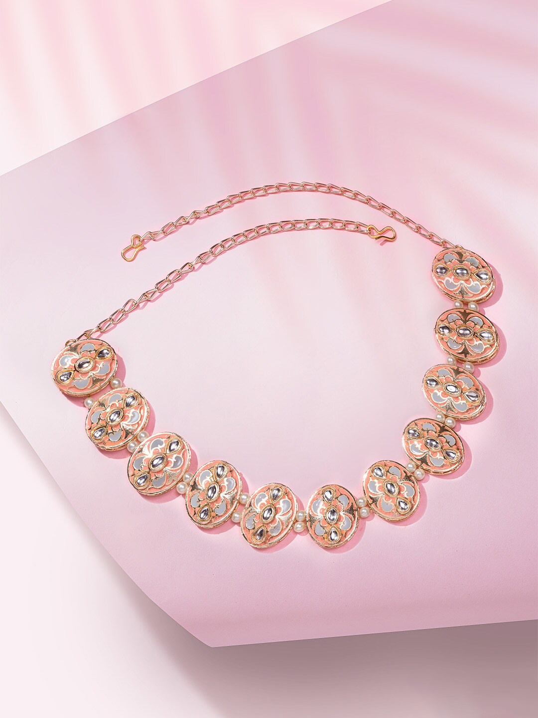 

HAIR DRAMA CO. Women Peach & Grey Gold Plated Embellished Hairband