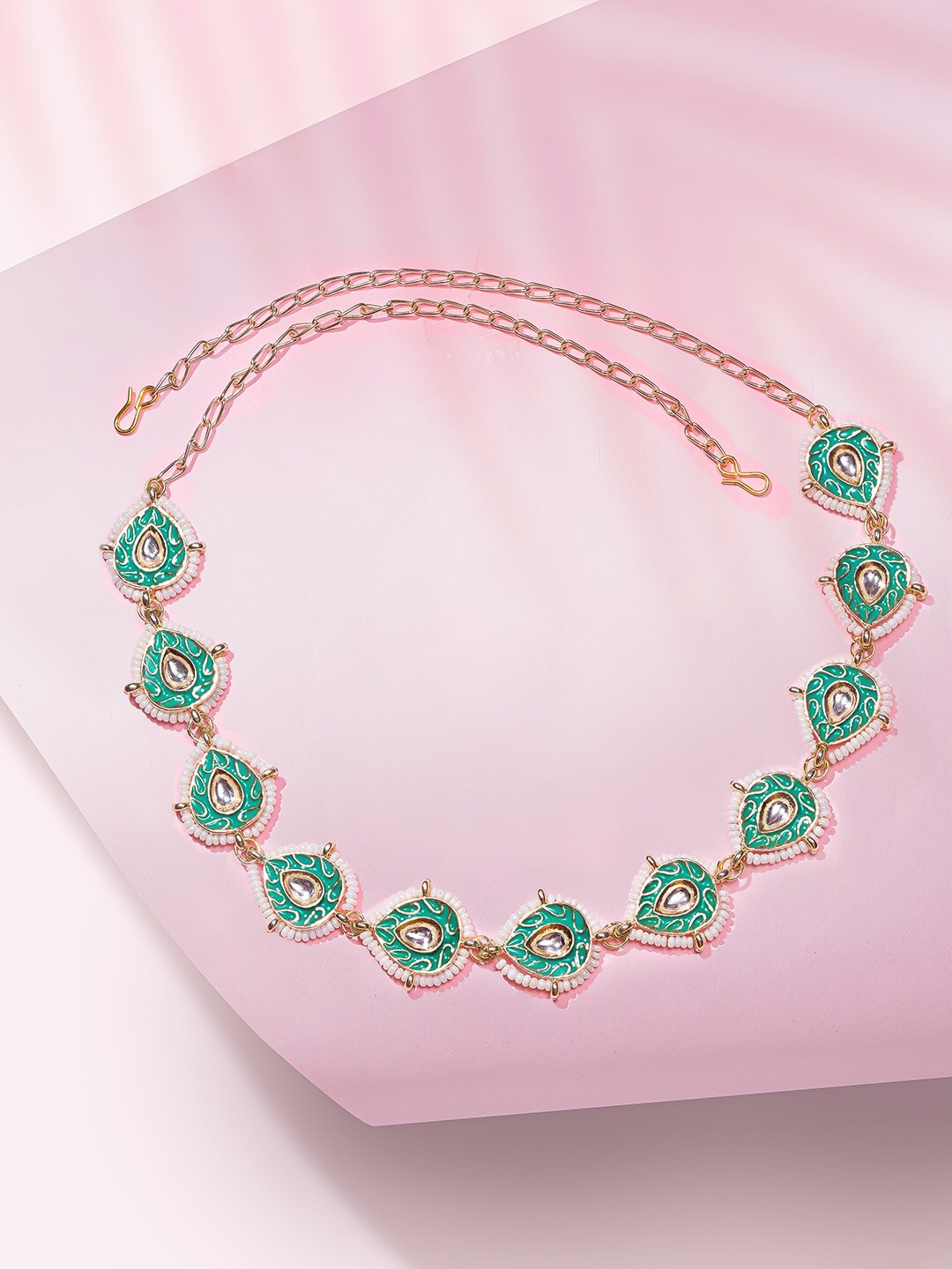 

HAIR DRAMA CO. Women Green & White Gold Plated Embellished Hairband