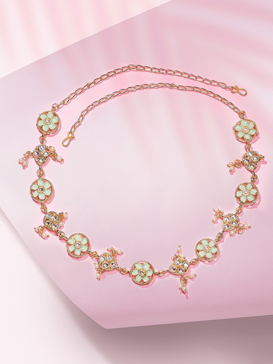 

HAIR DRAMA CO. Women Green & White Gold Plated Embellished Hairband