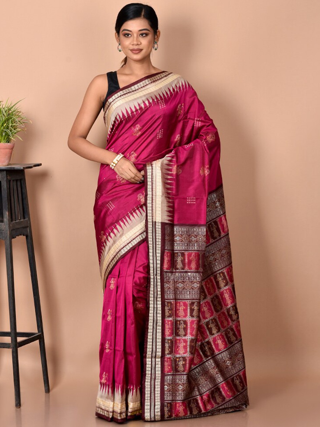 

AllSilks Purple & Brown Woven Design Pure Silk Bomkai silk Saree