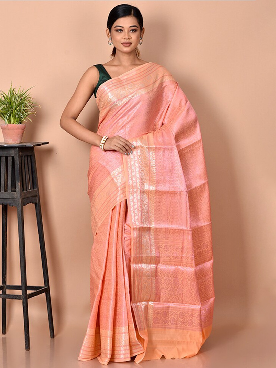 

AllSilks Rust Woven Design Zari Silk Blend Saree