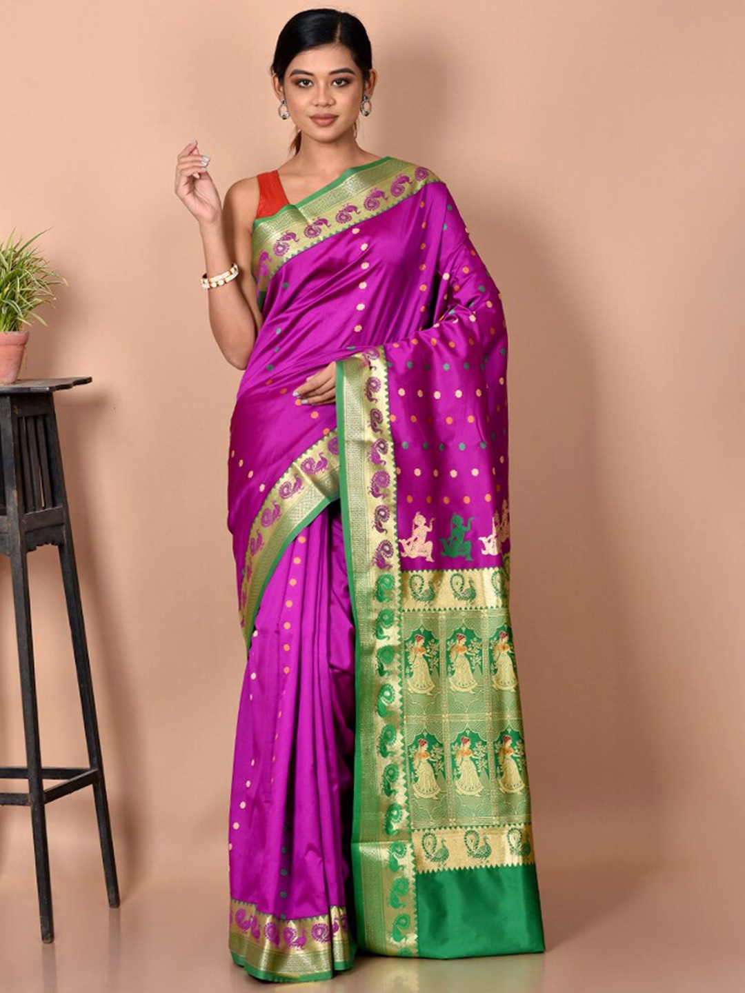 

AllSilks Purple & Green Woven Design Zari Silk Blend Saree