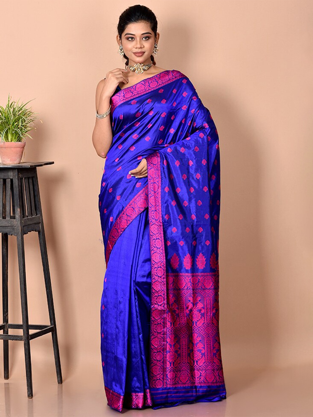 

AllSilks Blue & Purple Woven Design Zari Assam Pure Silk Saree