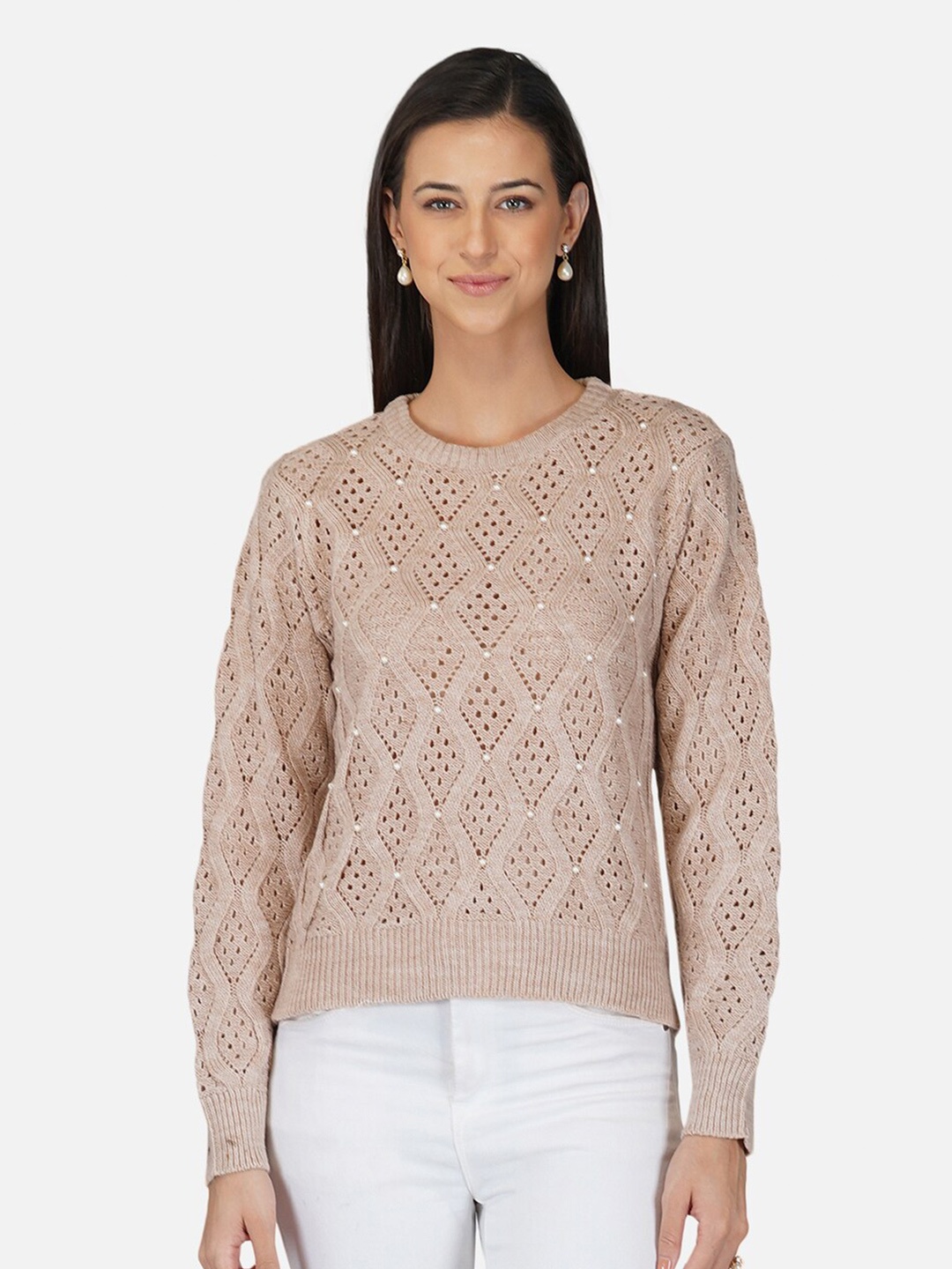 

JoE Hazel Women Beige Self Design Pullover