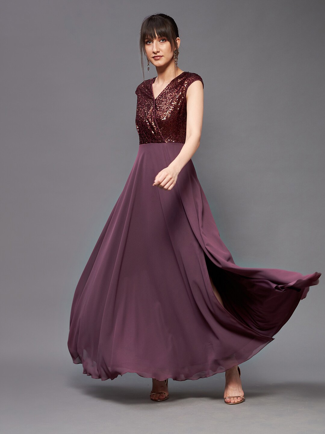 

Miss Chase Burgundy Embellished Maxi Wrap Dress