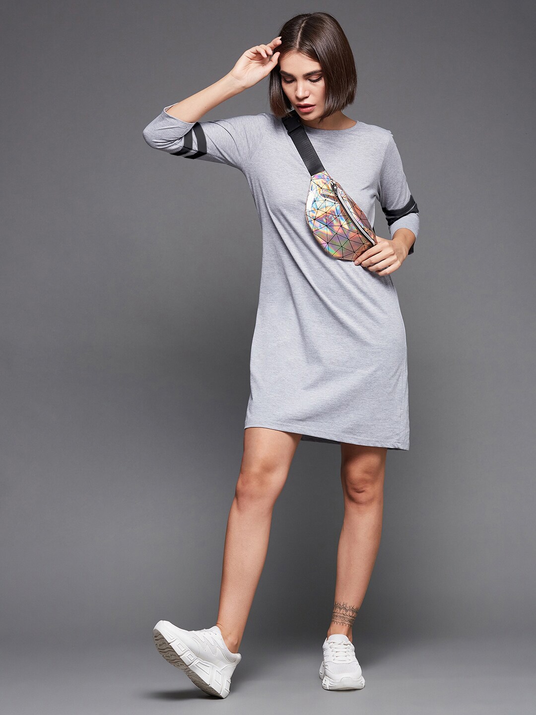 

Miss Chase Women Grey Round Neck Cotton T-shirt Dress