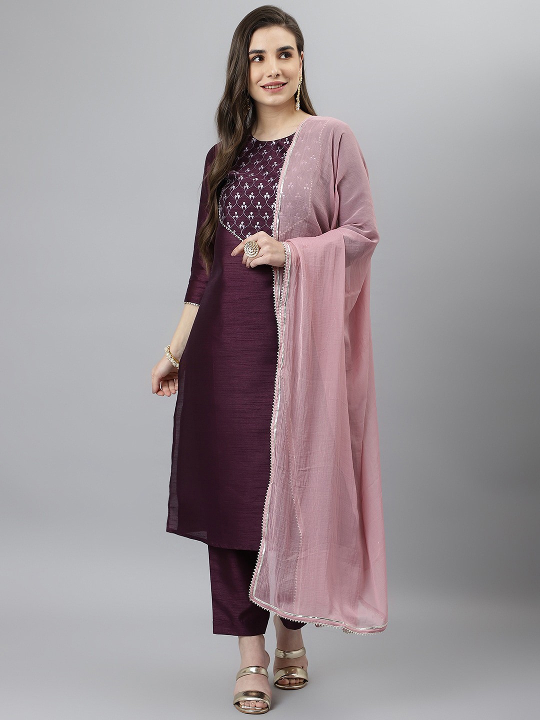 

SIAH Maroon Gotta Patti Kurta with Trousers & Dupatta