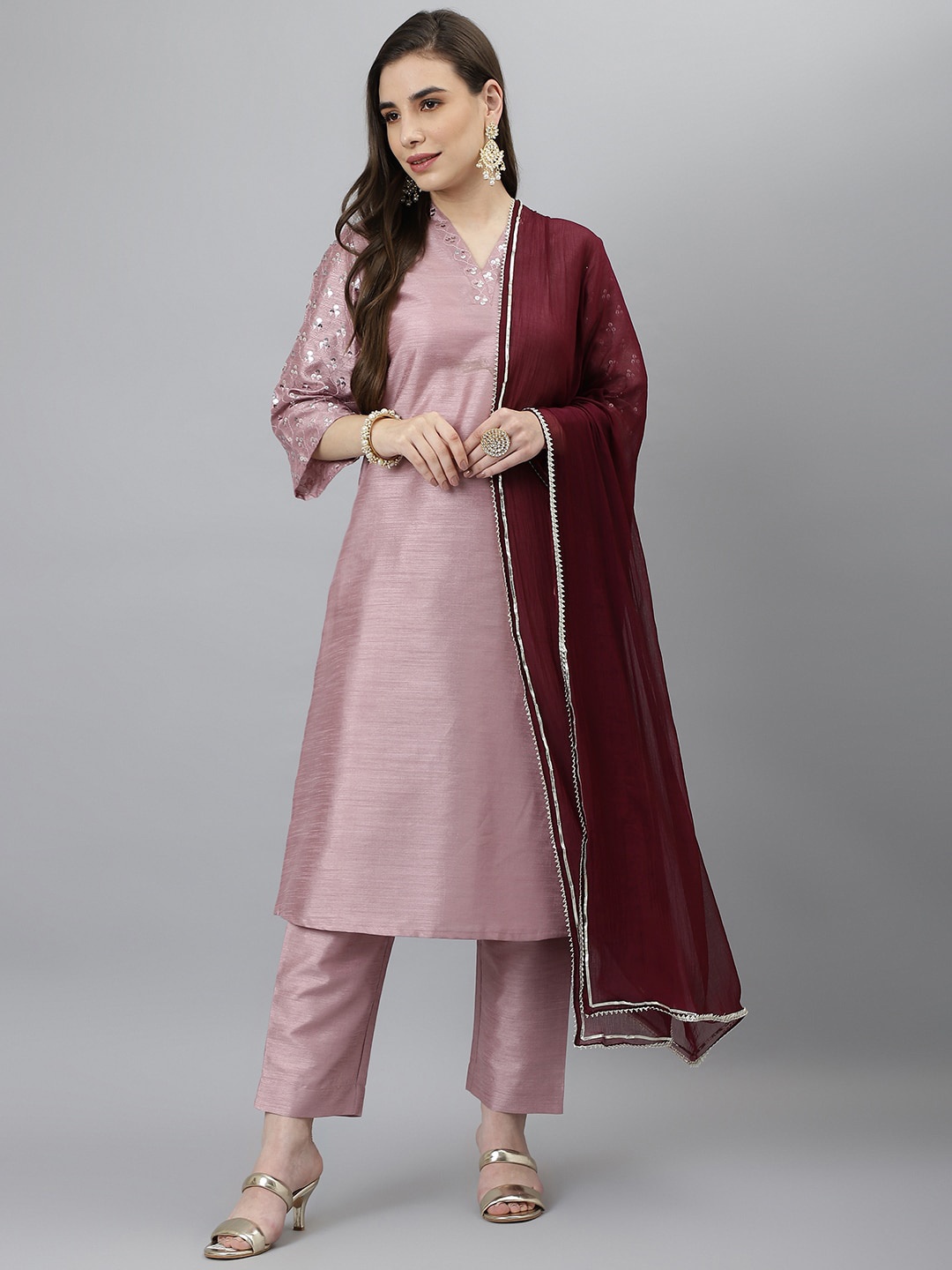 

SIAH Pink Gotta Patti Kurta with Trousers & Dupatta