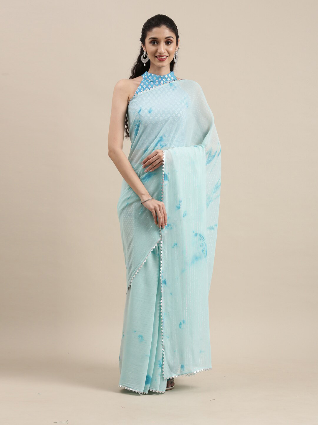 

Kvsfab Blue & White Gotta Patti Pure Georgette Saree