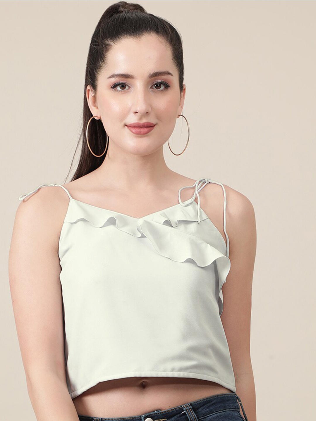 

J Turritopsis Cream Georgette Crop Top