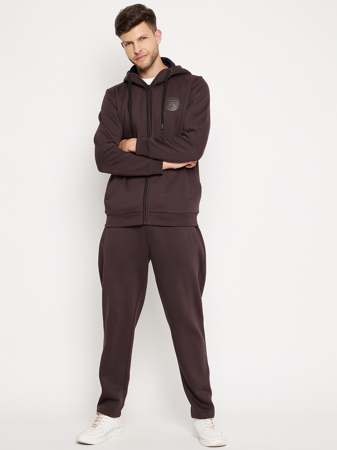 

EDRIO Men Coffee Brown Solid Fleece Tracksuits