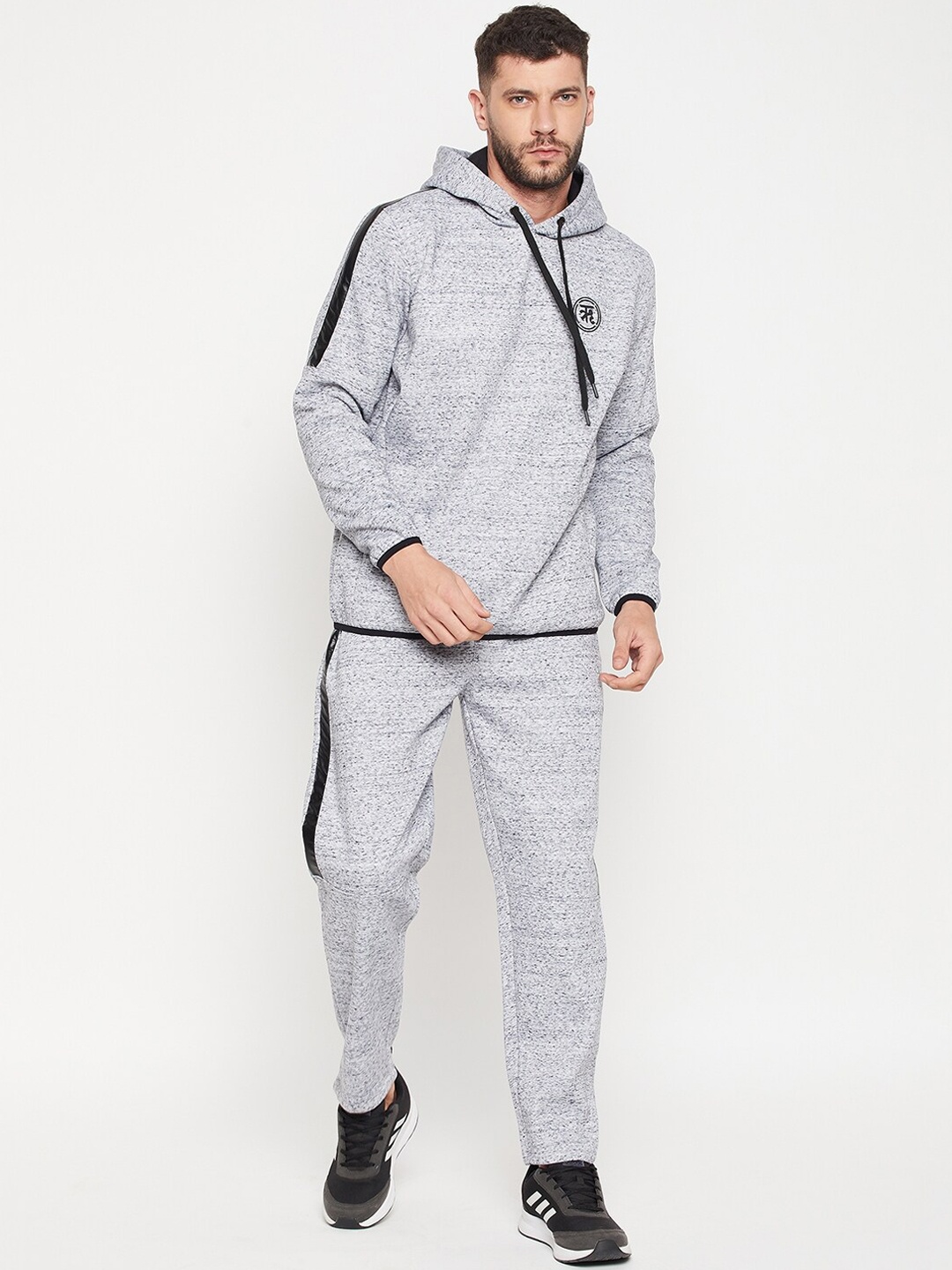 

EDRIO Men Grey Self-Design Fleece Tracksuit