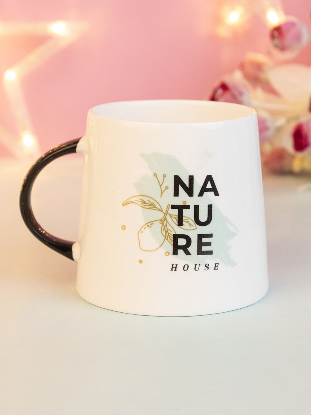 

MARKET99 Ceramic White & Black Printed Matte Coffee Mug 220 ML
