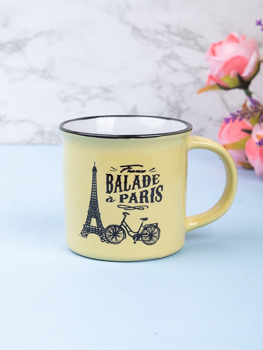 

MARKET99 Ceramic Yellow & Black Printed Matte Coffee Mug 200 ML