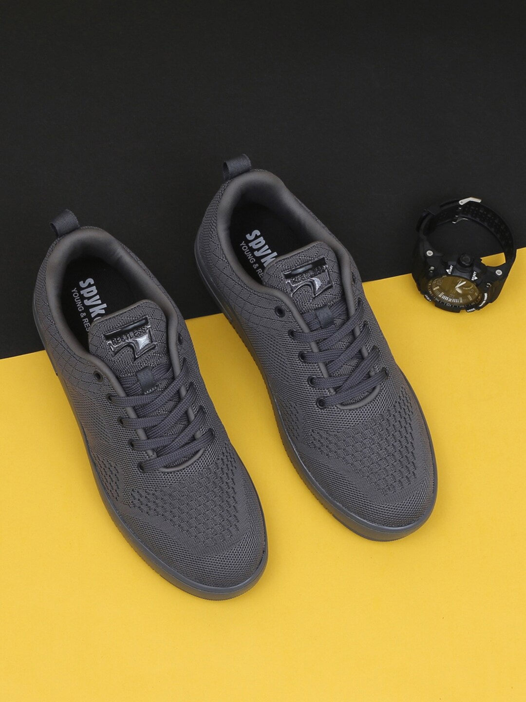 

SPYKAR Men Denver Solid Grey Woven Design Sneakers