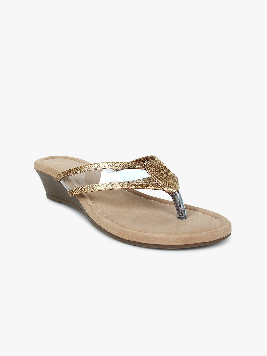 

Glitzy Galz Women Gold-Toned Embellished T-Strap Flats