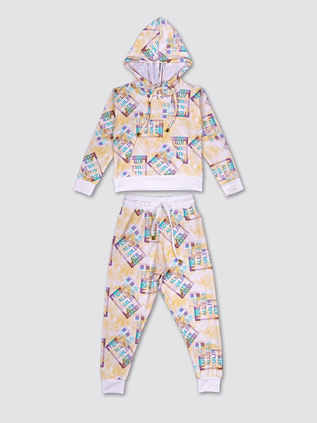 

MYY Girls Yellow & Purple Printed Sweatshirt with Pyjama Set