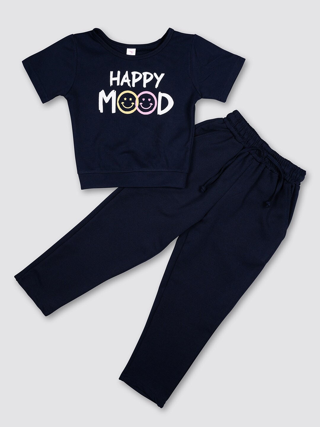 

MYY Girls Navy Blue & White Printed T-shirt with Pyjamas