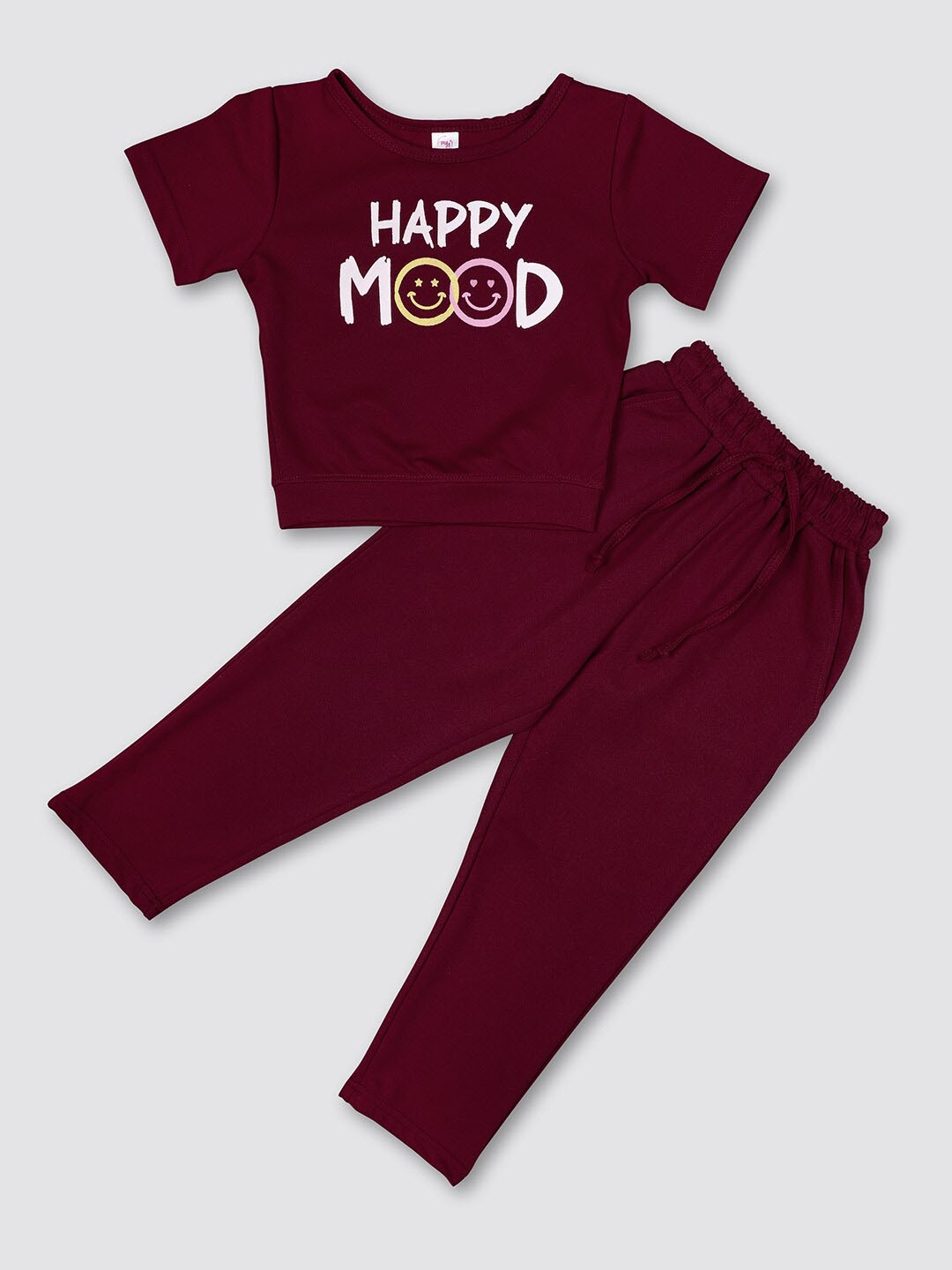 

MYY Girls Maroon & White Printed T-shirt with Pyjamas