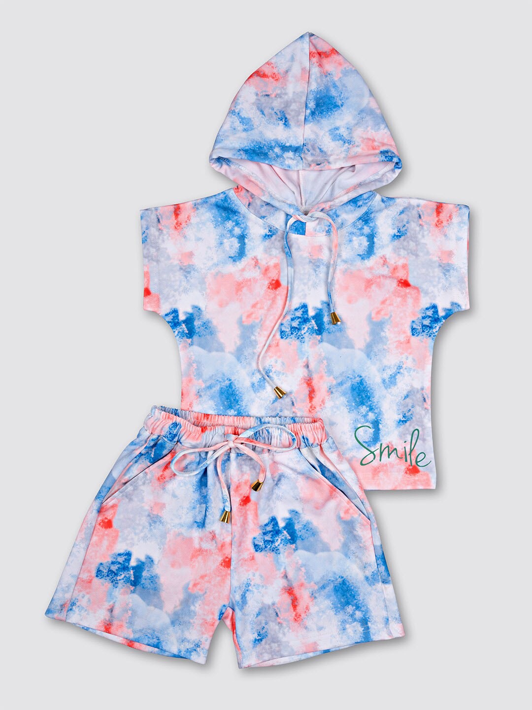 

MYY Girls Pink & Blue Printed T-shirt with Shorts