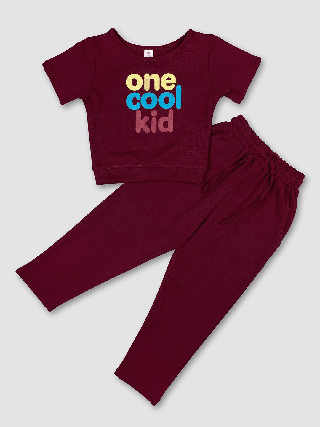 

MYY Girls Maroon & Blue Printed T-shirt with Pyjamas