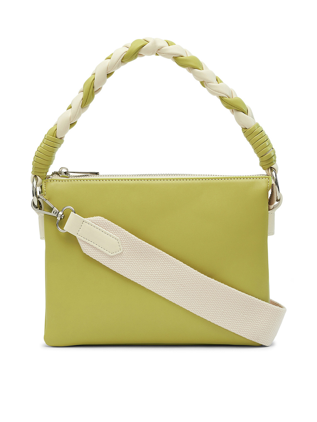 

MIRAGGIO Green & White Crossbody Bag with Braided Top Handle