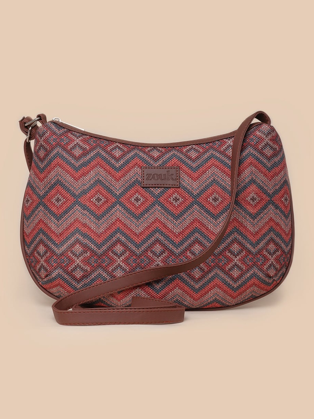 

ZOUK Women Brown Geometric Half Moon Hobo Bag