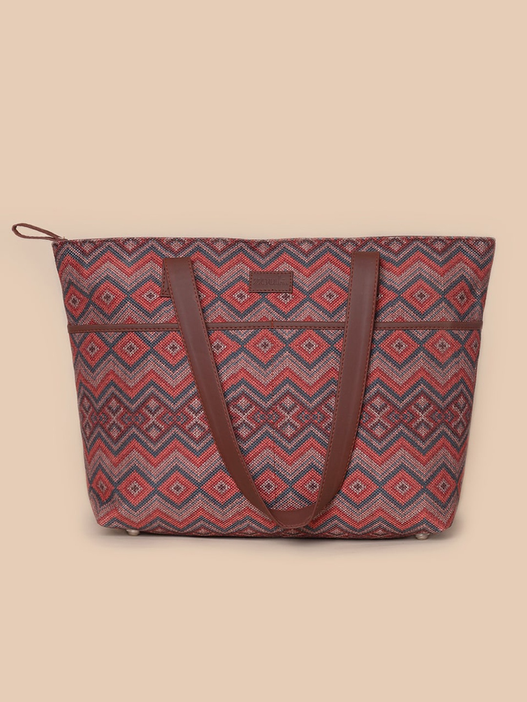 

ZOUK Red Geometric Oversized Structured Tote Bag