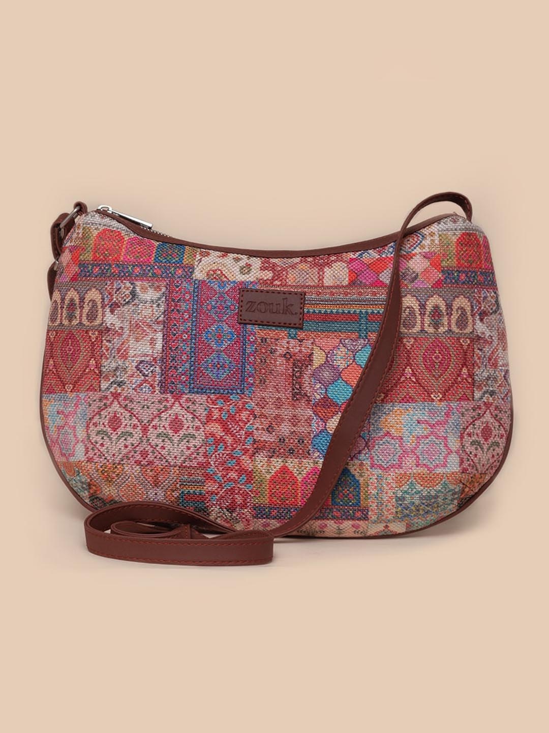 ZOUK Red Printed Half Moon Sling Bag