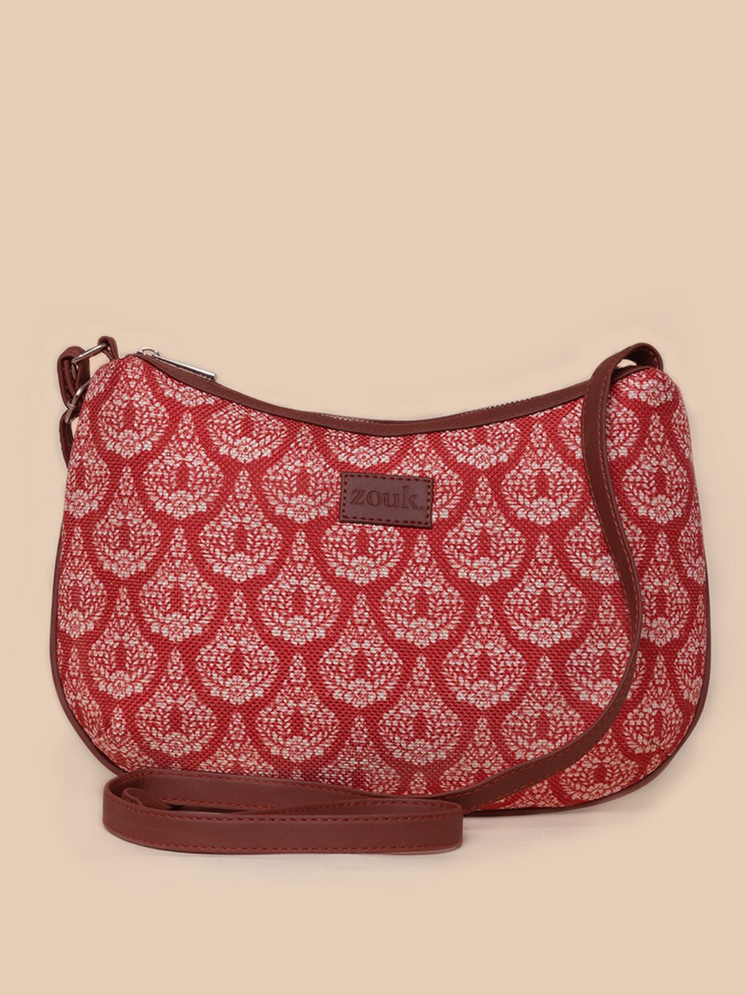 

ZOUK Red Ethnic Motifs Printed Structured Sling Bag