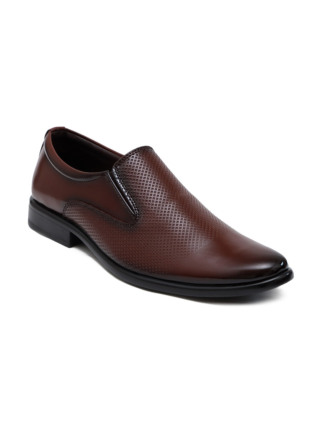 

birgos Men Brown Texured Formal Slip-Ons