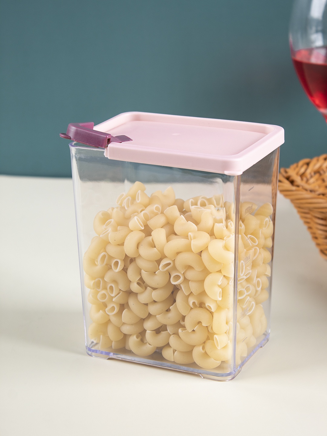 

MARKET99 Pink & Transparent Cereal Dispenser Jar With Lid
