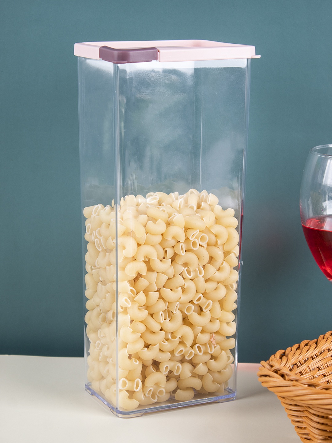 

MARKET99 Pink & Transparent Cereal Dispenser Jar With Lid